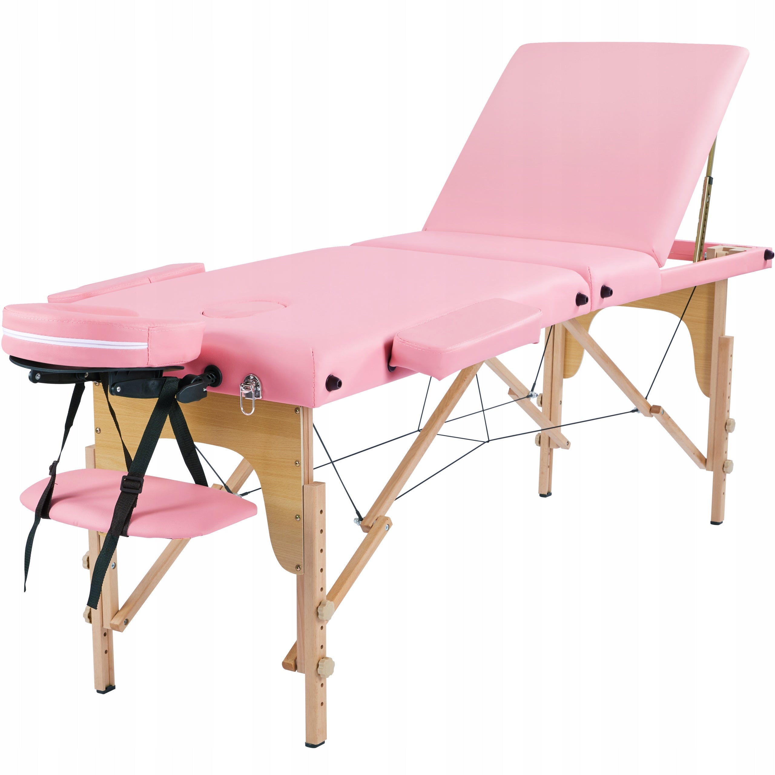 Yaheetech Wooden Adjustable Portable Massage Table, 213x80 cm, Pink