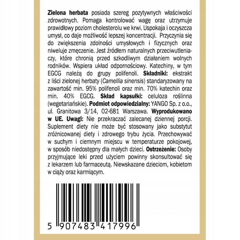 Yango - Green tea - 95% Polyphenols - Catechins + EGCG - 90 caps. EAN (GTIN) 5907483417996