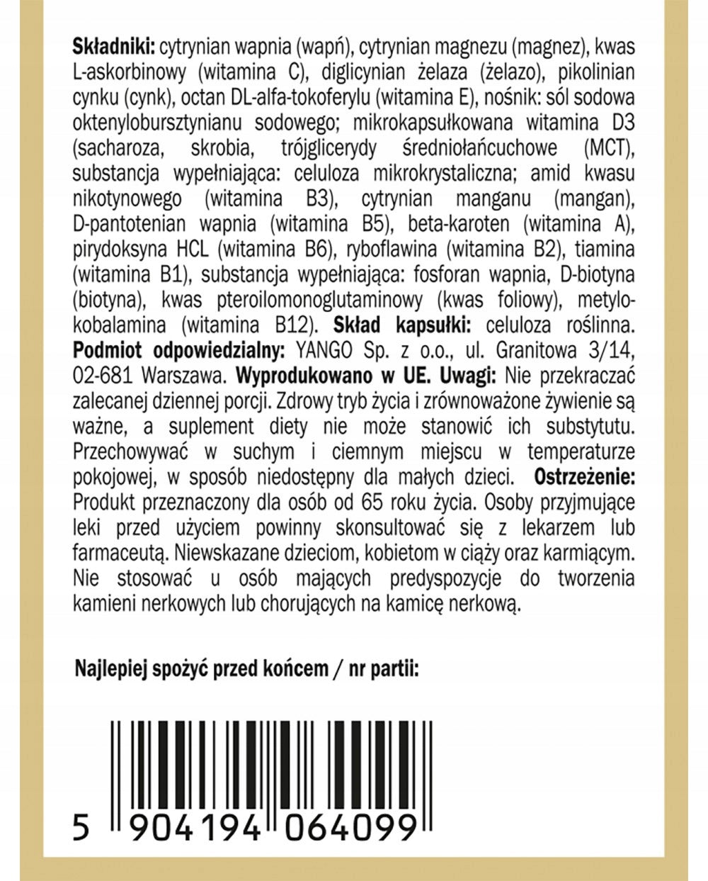 Yango - Multivitamin for seniors 90 capsules Brand Yango
