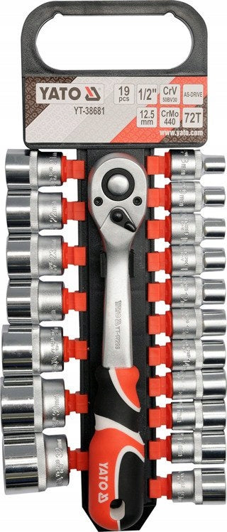 Yato YT-38681 Set of socket wrenches on clip ratchet 19pcs 1/2''