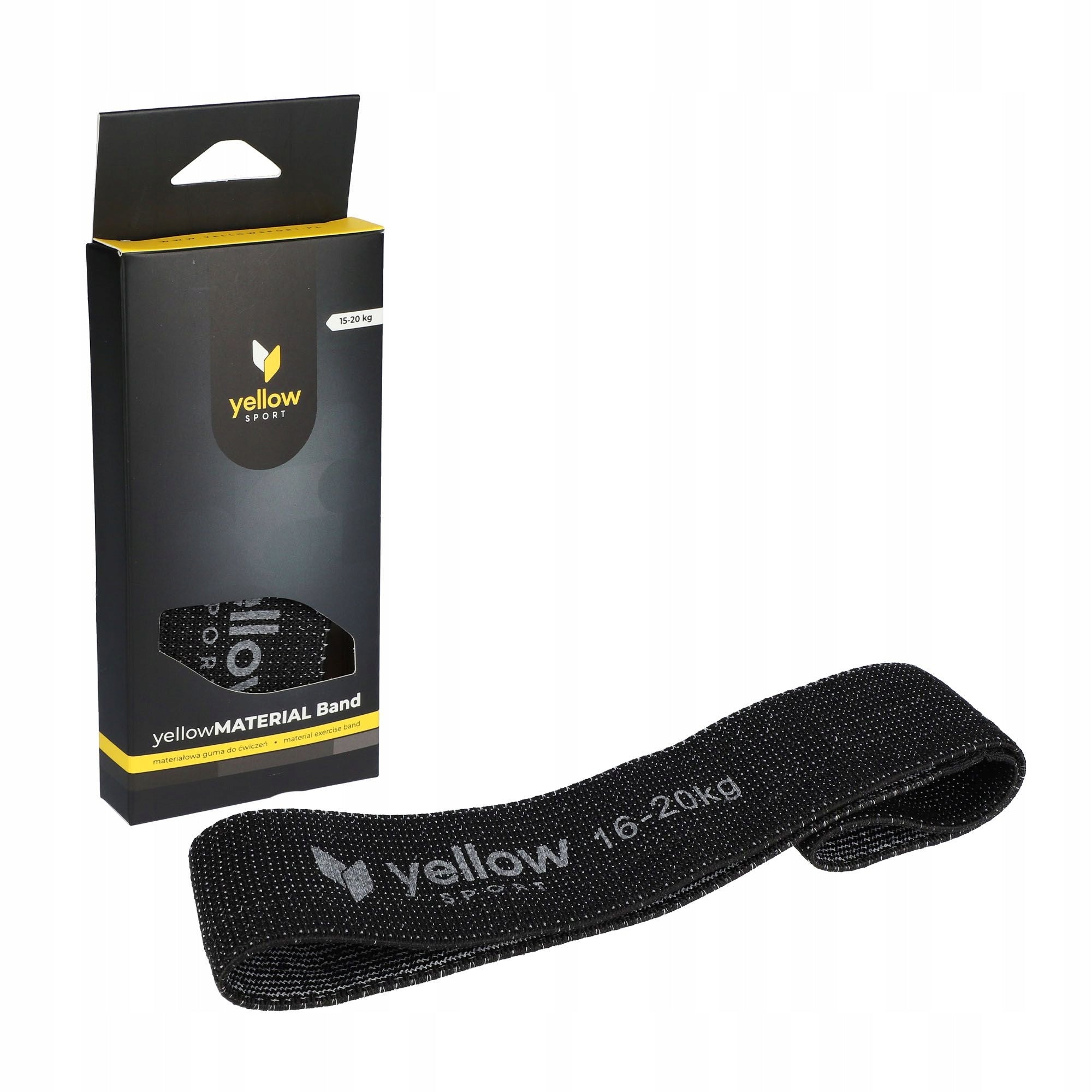 YellowMATERIAL Band exercise rubber tape,material -black.Resistance 16-20 kg