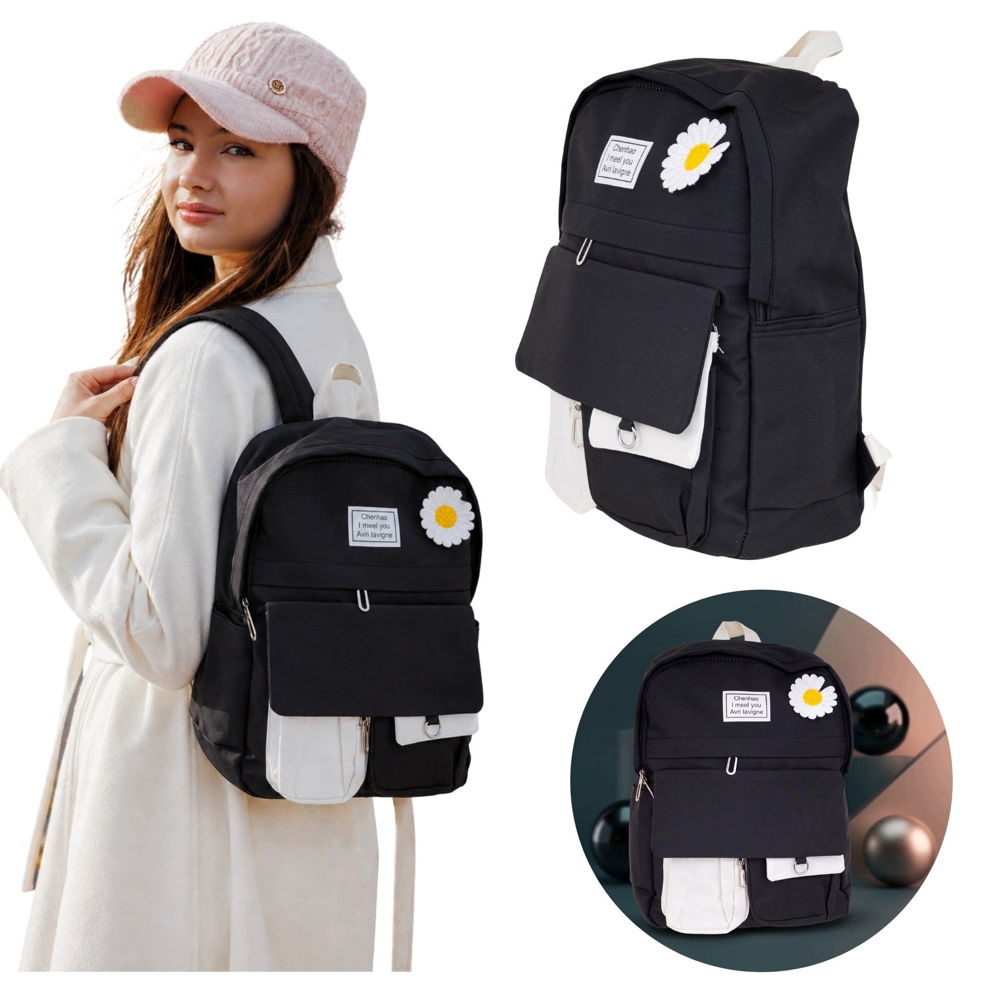 Youth School Backpack for Teenager Black DAISY