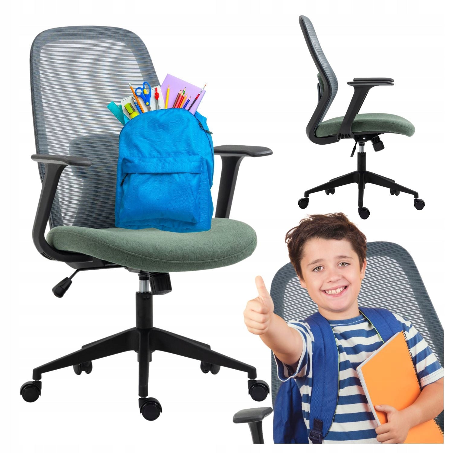 Youth Swivel Chair for Boy for Computer Mesh Green LICOS