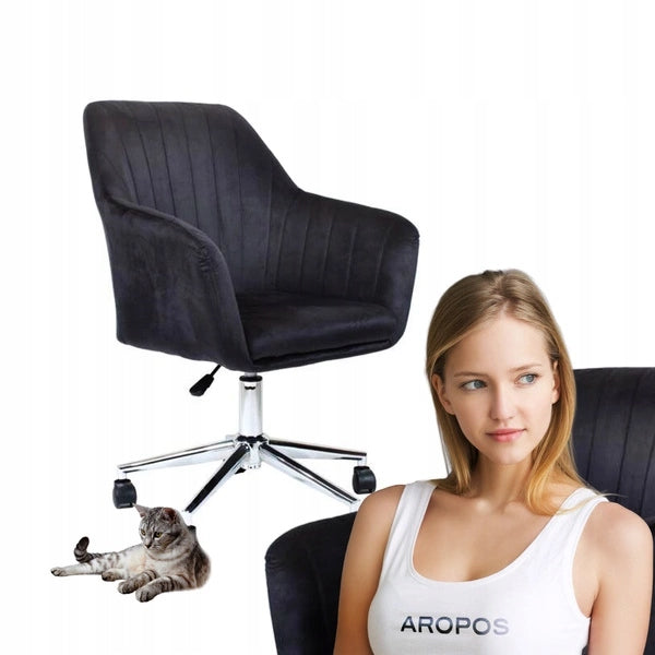 Youth Velvet Swivel Chair for Desk Black Silver Base FABIO