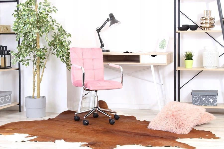 Youth chair on wheels GIMLI in velour pink Furniture depth 50 cm