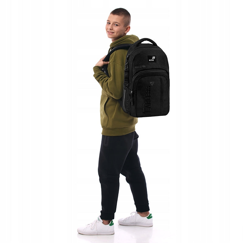 Youth school backpack for boys black roomy backpack Kite Packaging status original