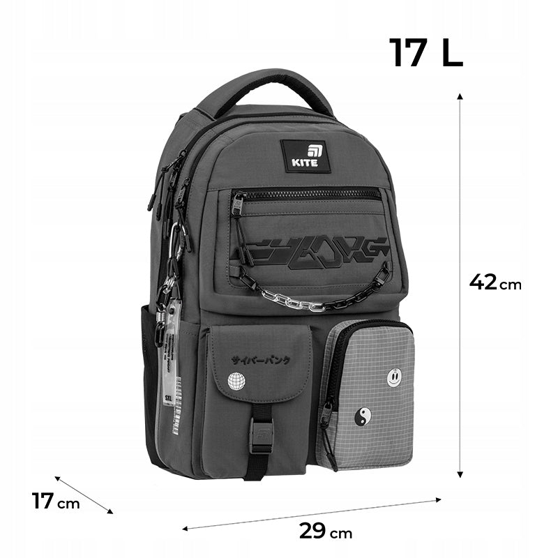 Youth school backpack large for boys with compartments grey A4 Kite Manufacturer code K26-2587M-4