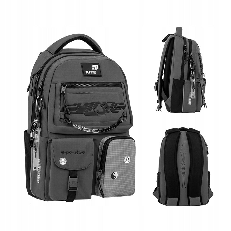 Youth school backpack large for boys with compartments grey A4 Kite