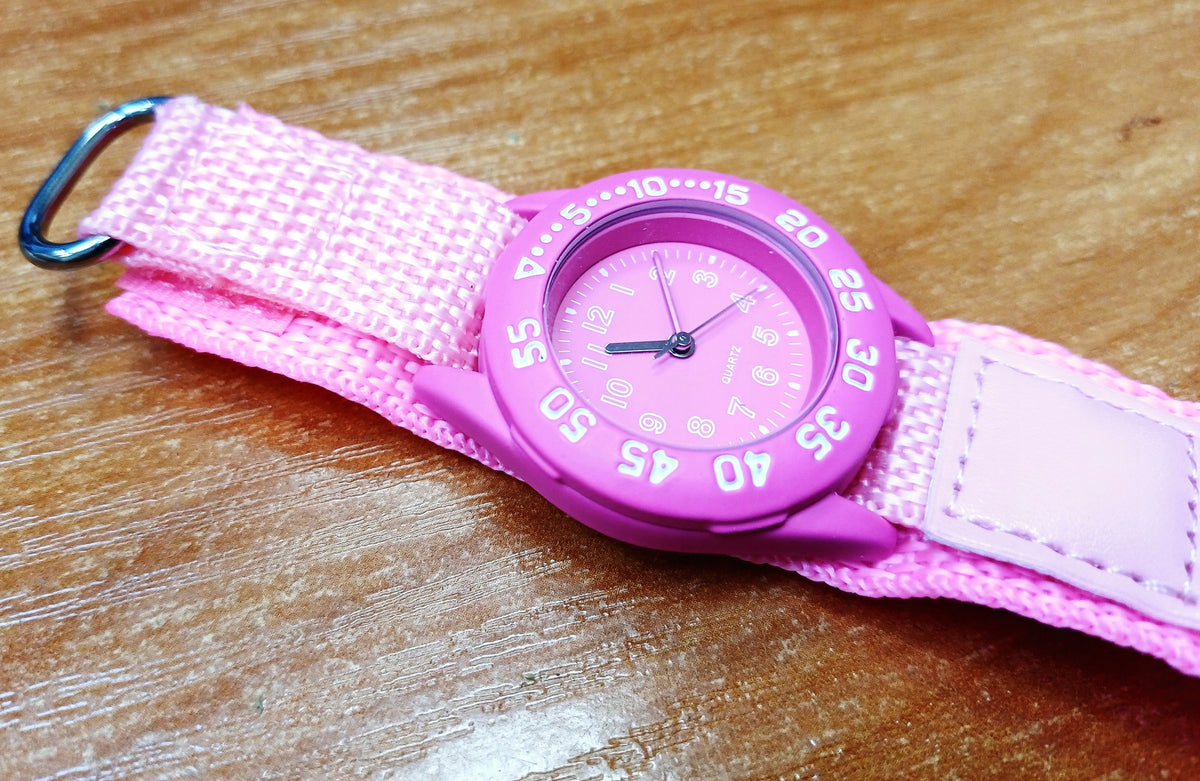 Youth watch diver pink webbing Velcro strap sports for Brand no brand