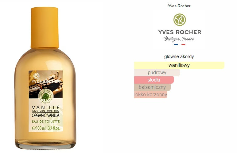 Yves Rocher woda toaletowa ORGANIC VANILLA / Vanille Bourbon/ Wanilia 100ml Packaging status original