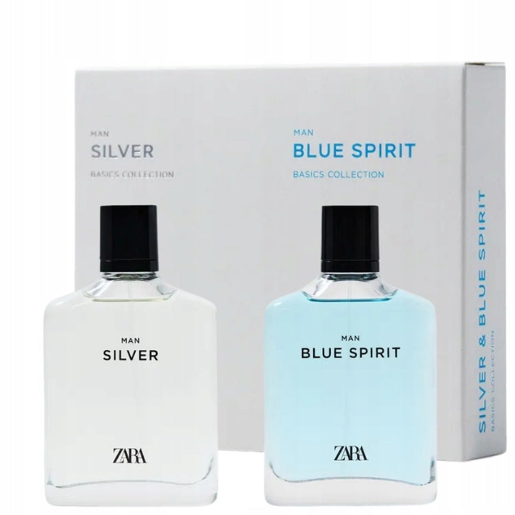 ZARA SILVER + BLUE SPIRIT MEN'S PERFUME 2 x 100ml new larger capacities