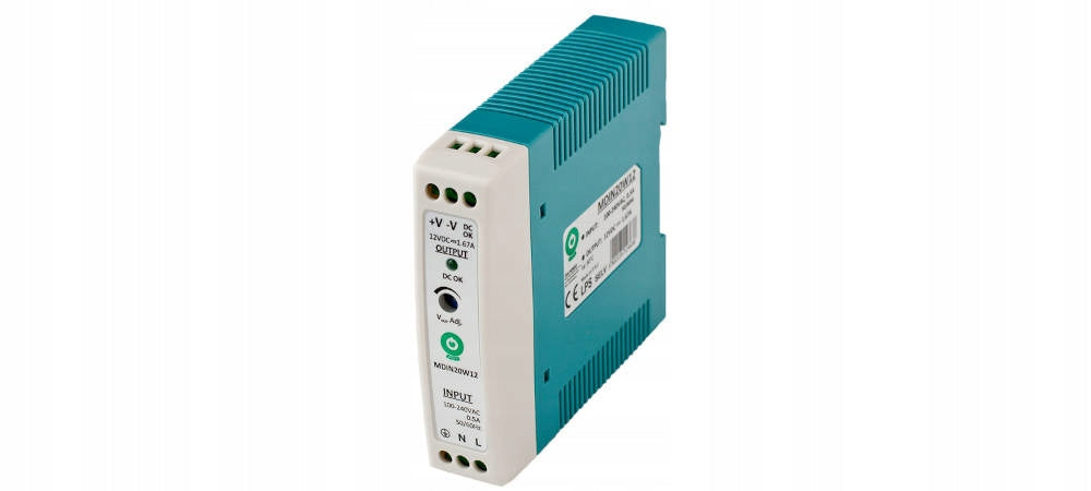 Maitinimo šaltinis MDIN20W12 DIN bėgiui, 12V/1.67A/20W