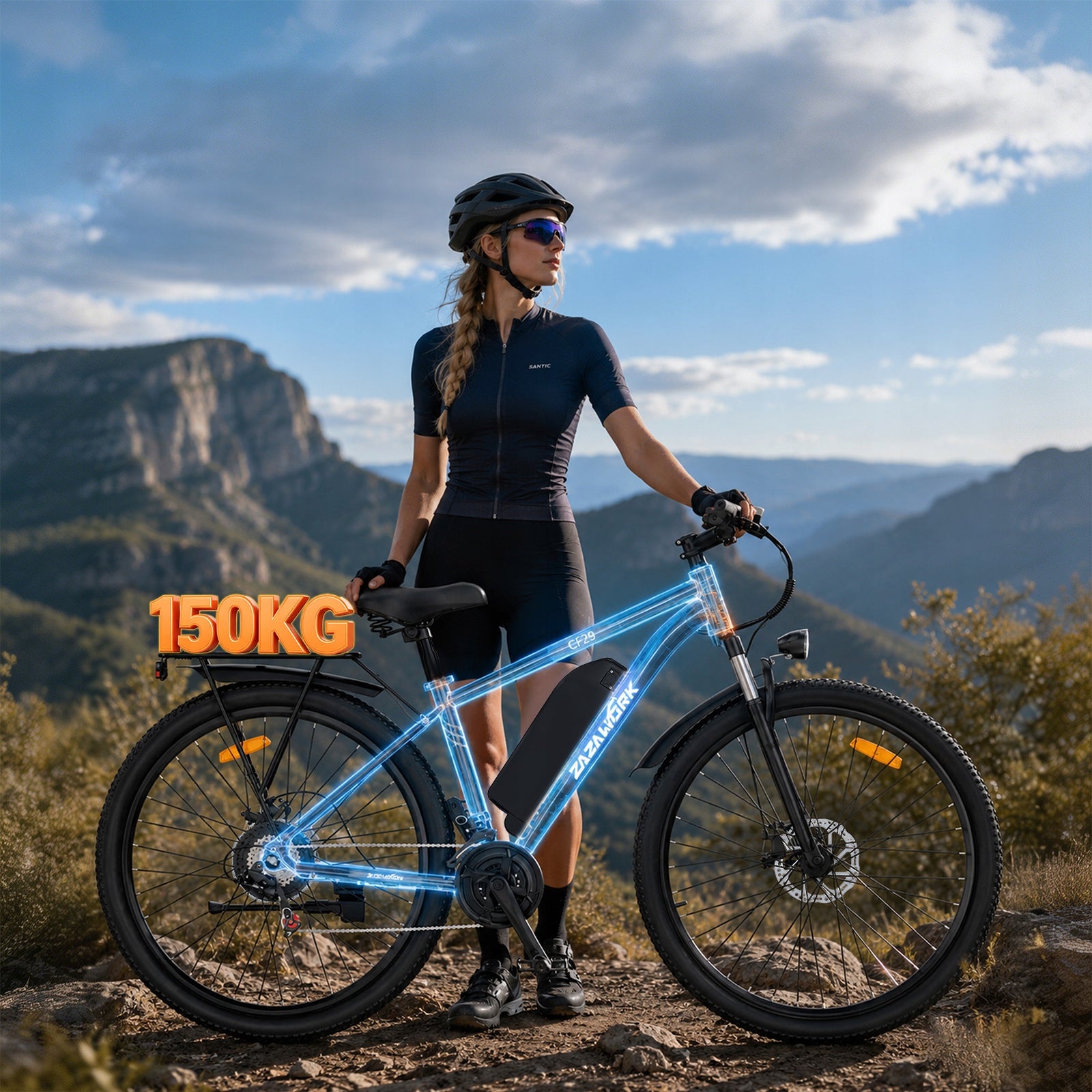 ZAZAWORK CF29 250W 48V15AH 29" Men's/Women's 21 Gear Electric Bike Frame size M