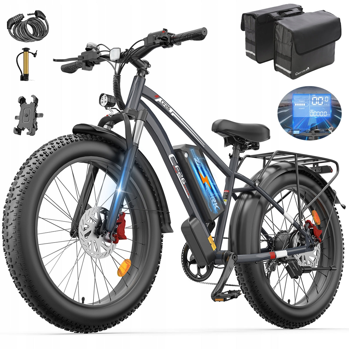 ZAZAWORK Electric vehicle 1500W 48V20AH 50KM/H 120km 26" Shimano PL+Bag