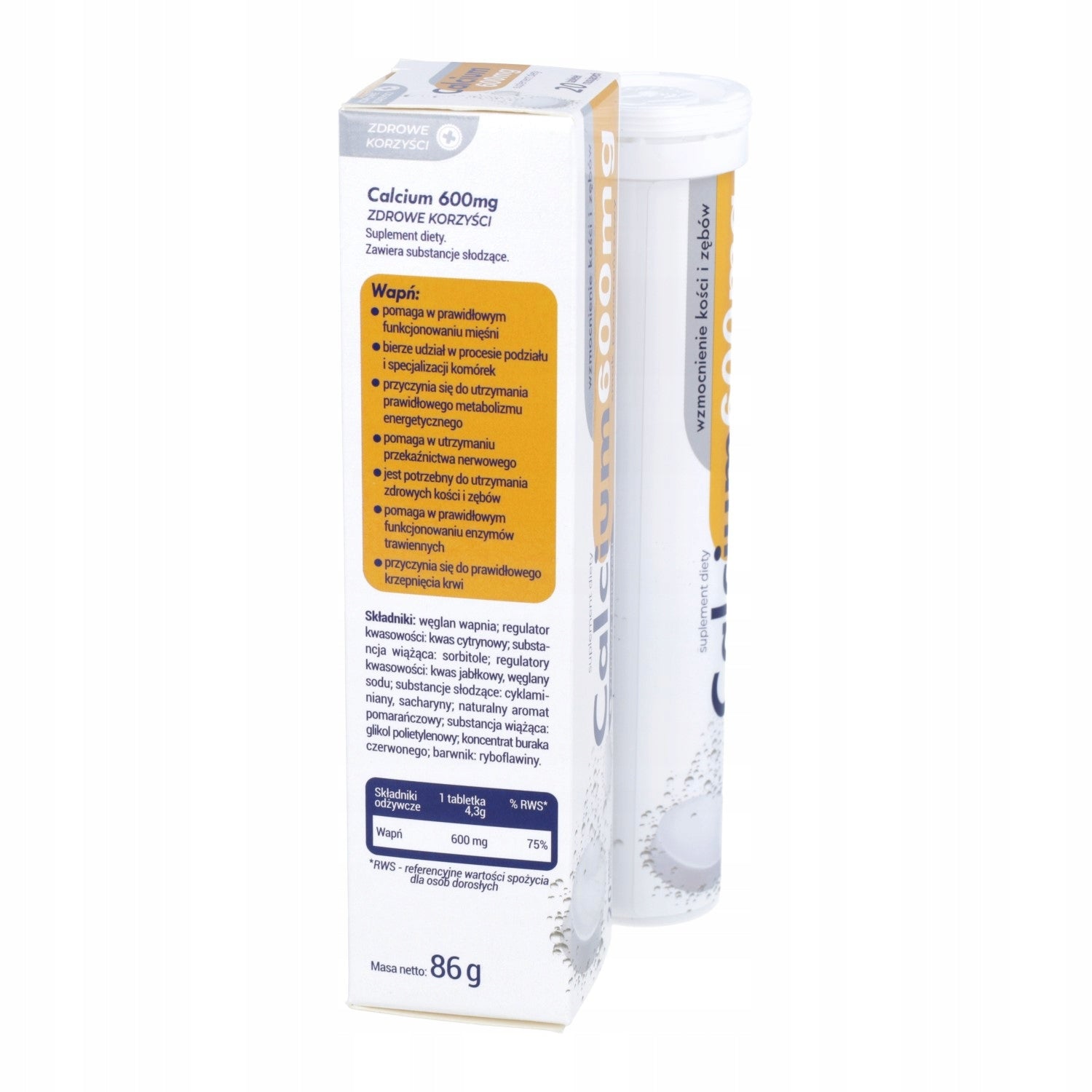 ZDROWE KORZYŚCI Calcium calcium 600mg orange flavour 20 effervescent tablets Packaging status original