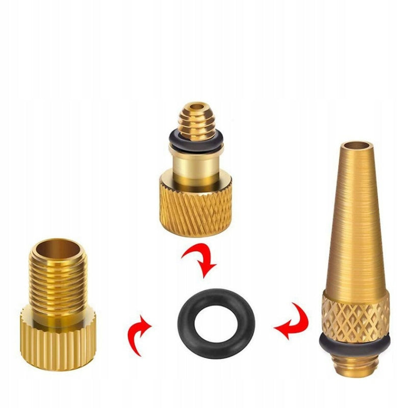 ZESTAW ADAPTERÓW KOŃCÓWEK DO POMPKI POMPOWANIA ROWERU KÓŁ OPON ZAWORY 32SZT Dominant material brass
