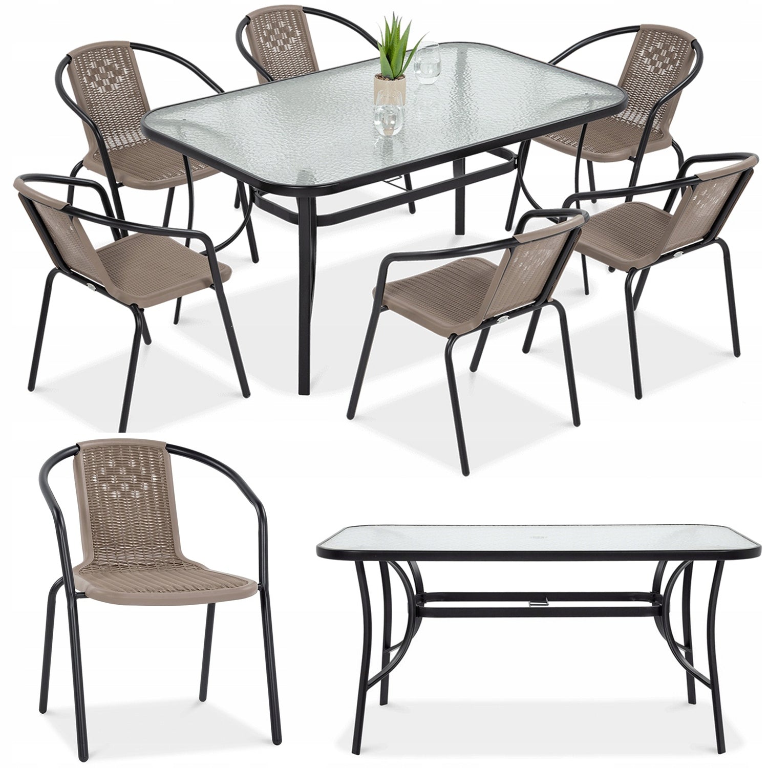 Lauko baldų komplektas Simple, stalas + 6 kėdės, rudas