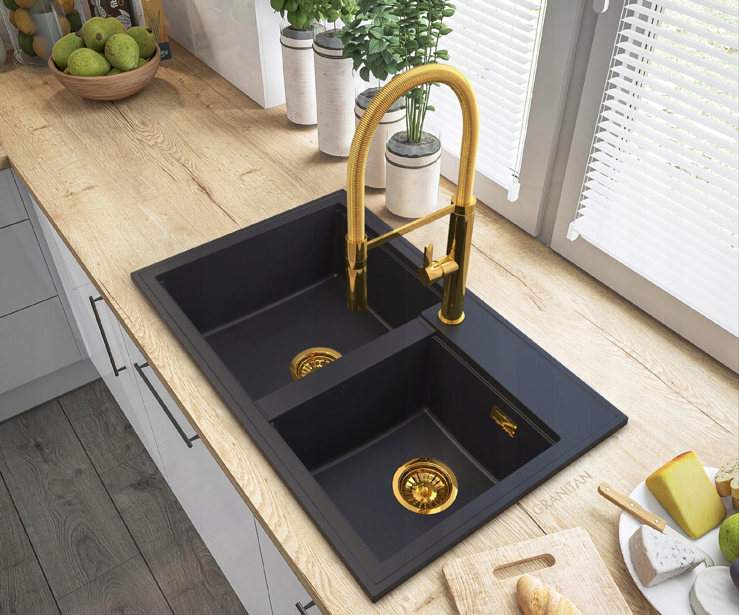 Granitspülenset Granitan Hektor, schwarz