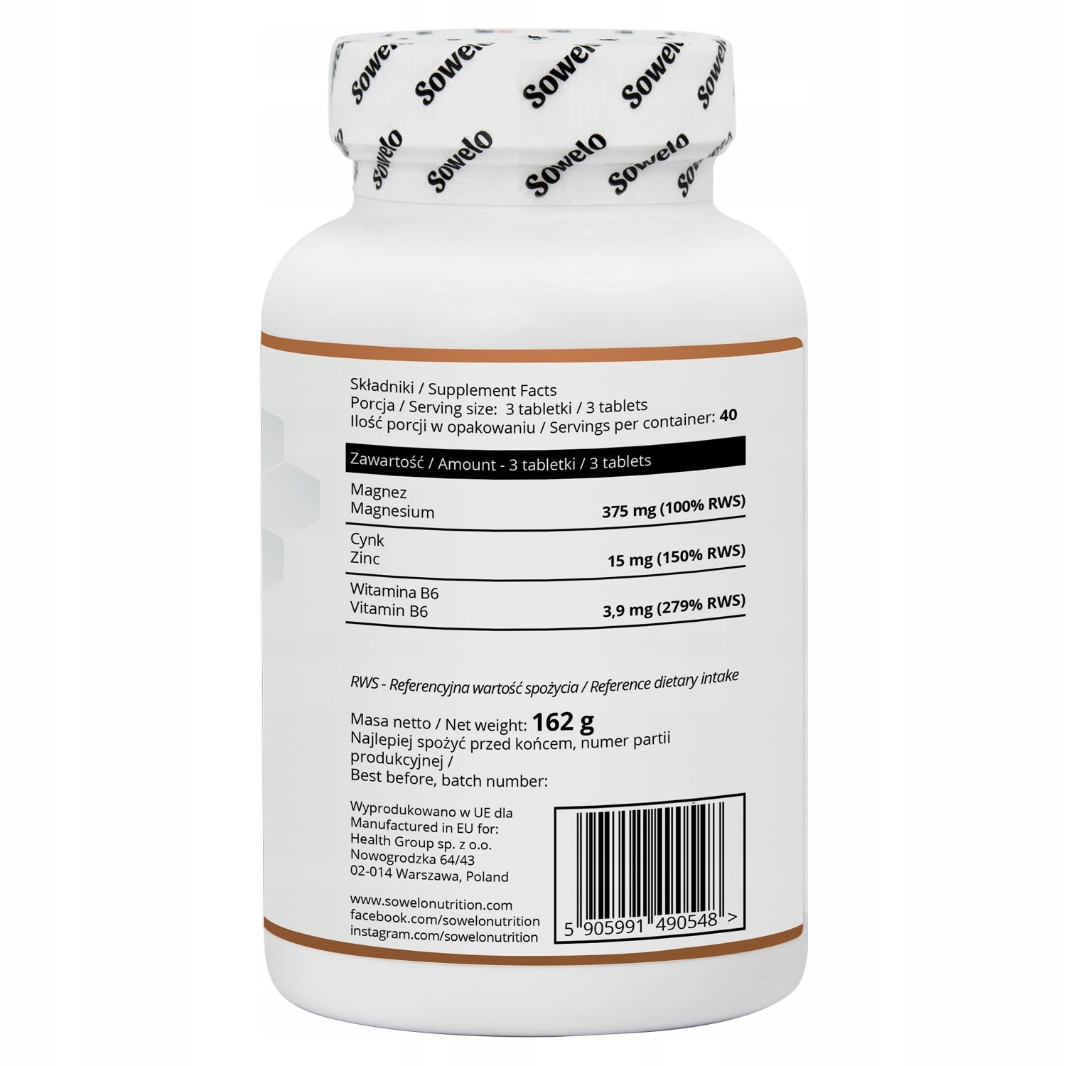 ZMB Magnesium + Zinc + Vitamin B6 120 Tablets – Sleep, Regeneration – Sowelo Medical device no