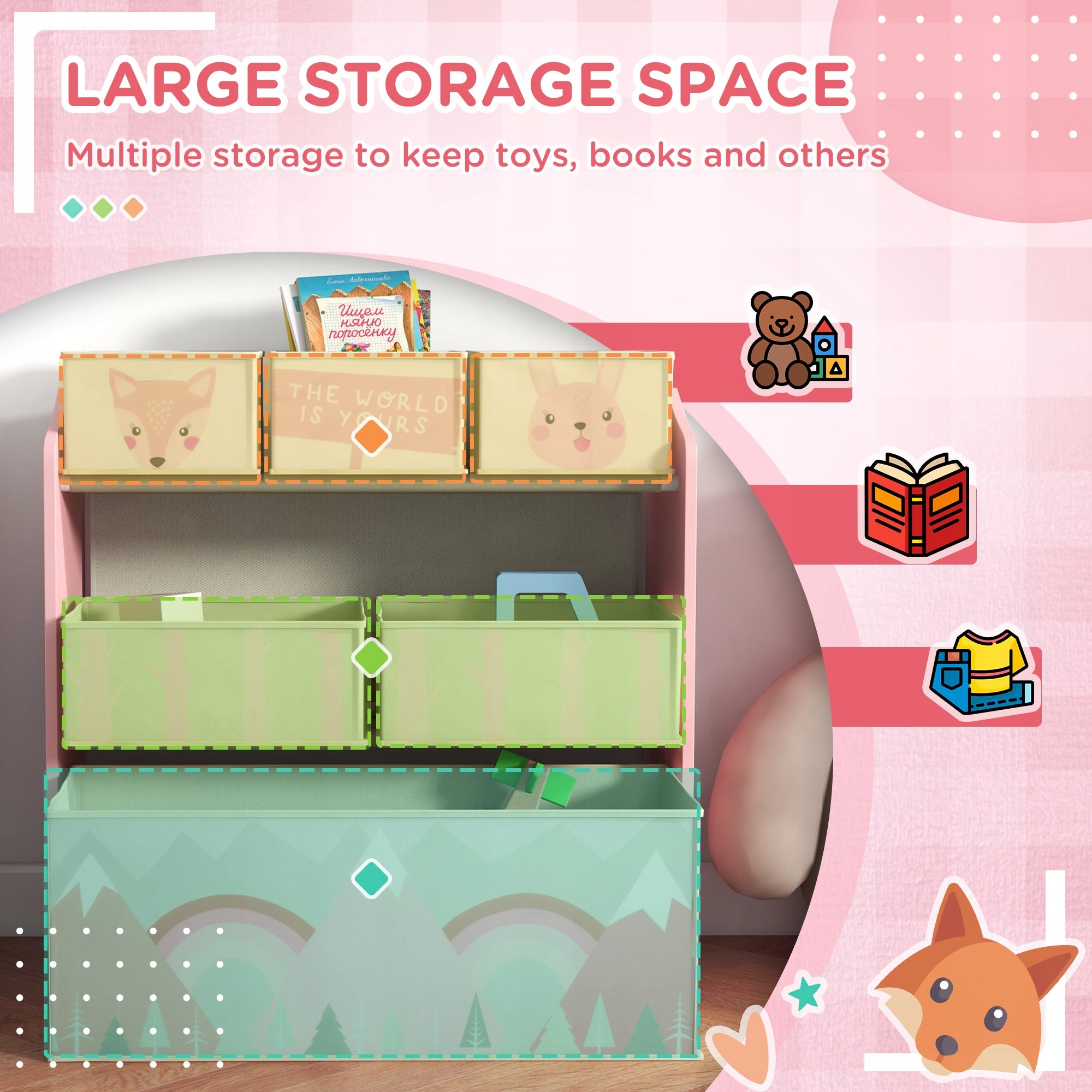 ZONEKIZ Children's toy shelf with 6 removable non-woven boxes Brand ZONEKIZ