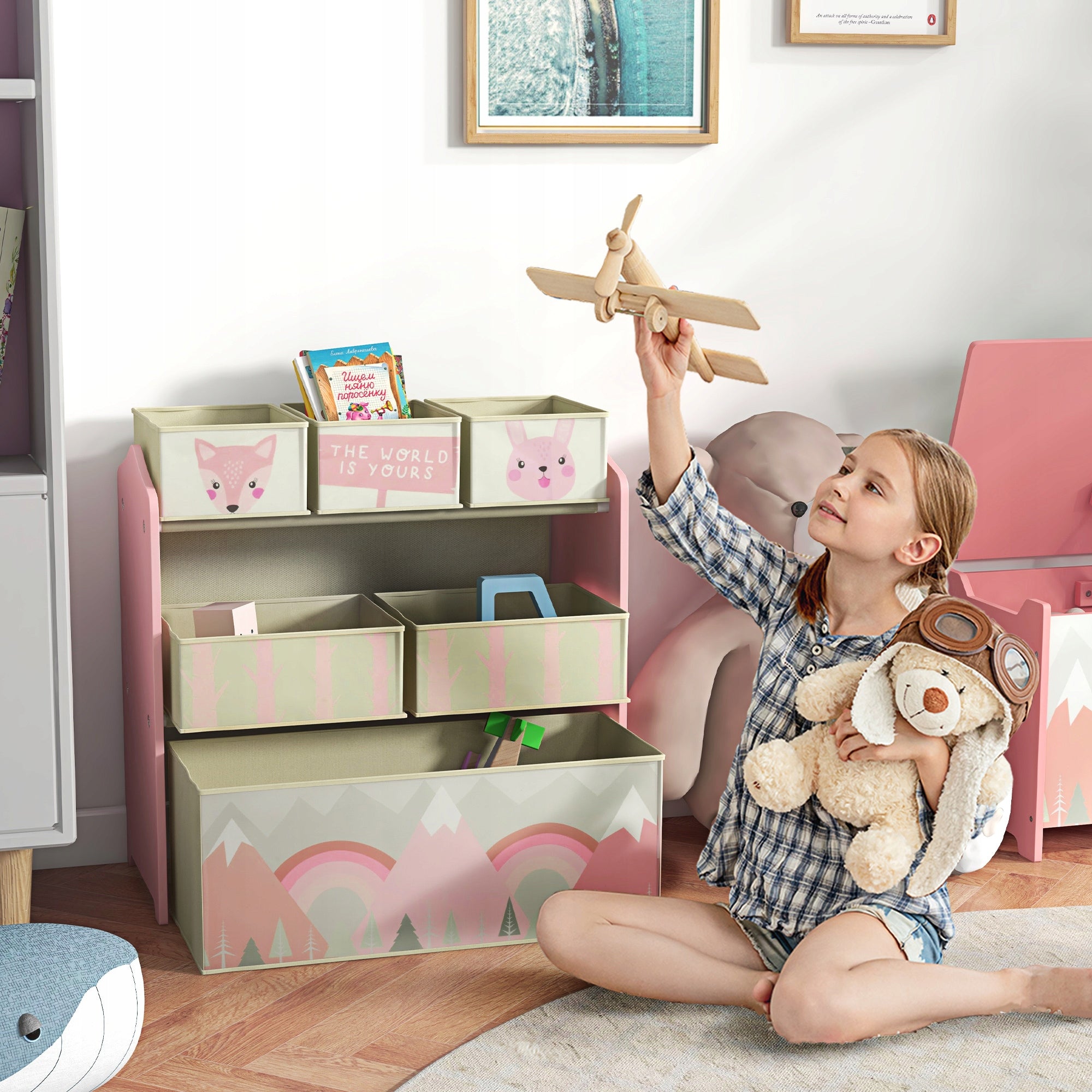 ZONEKIZ Children's toy shelf with 6 removable non-woven boxes Packaging status original