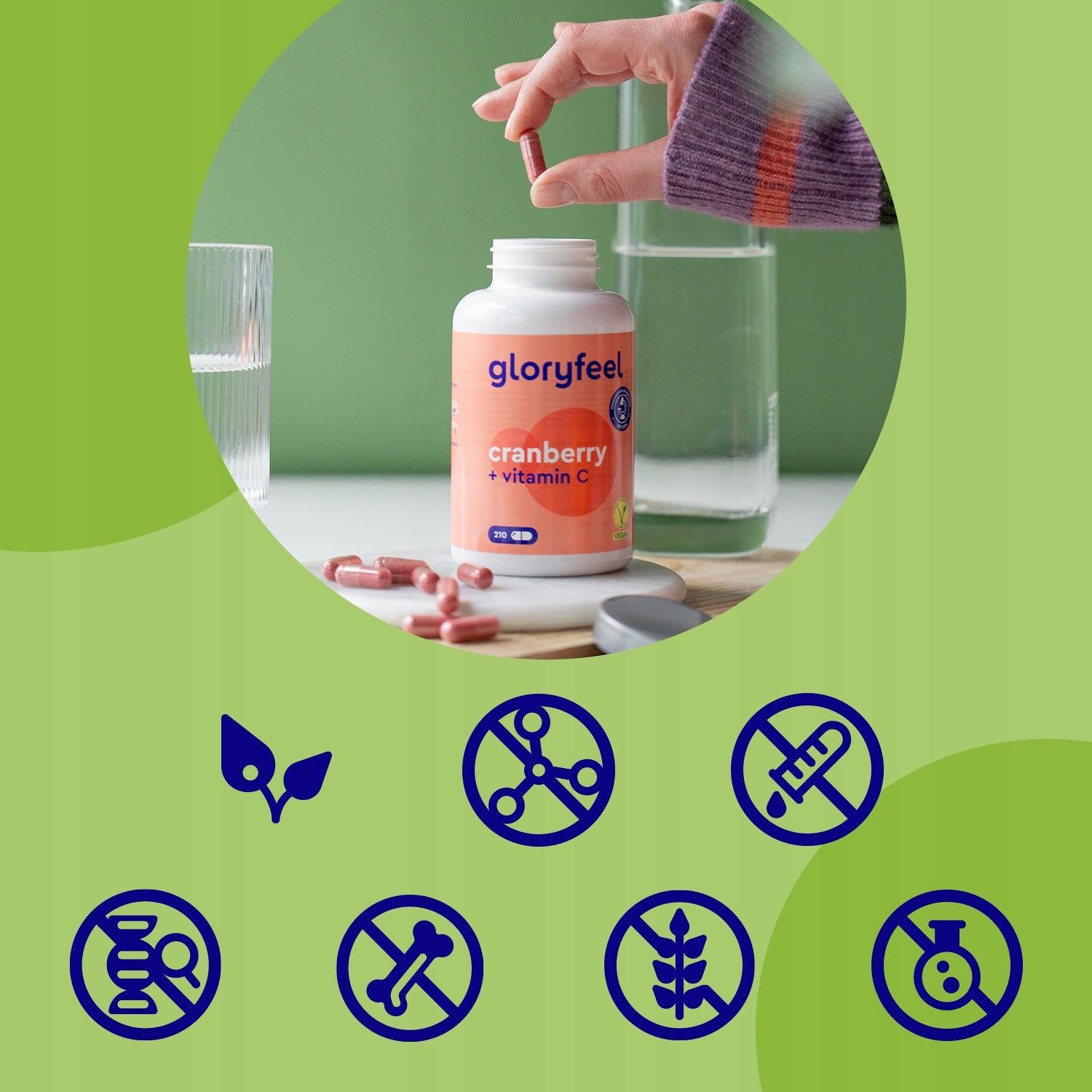 ŻURAWINA cranberry EKSTRAKT 500mg WITAMINA C 210kap UKŁAD MOCZOWY gloryfeel EAN (GTIN) 4260619422723