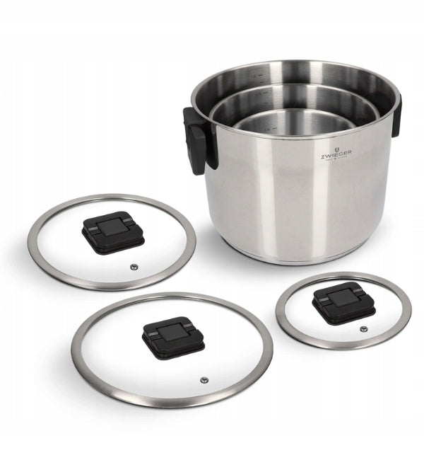 ZWIEGER KOMPACT BLACK Set of 3 pots with lids / stainless steel