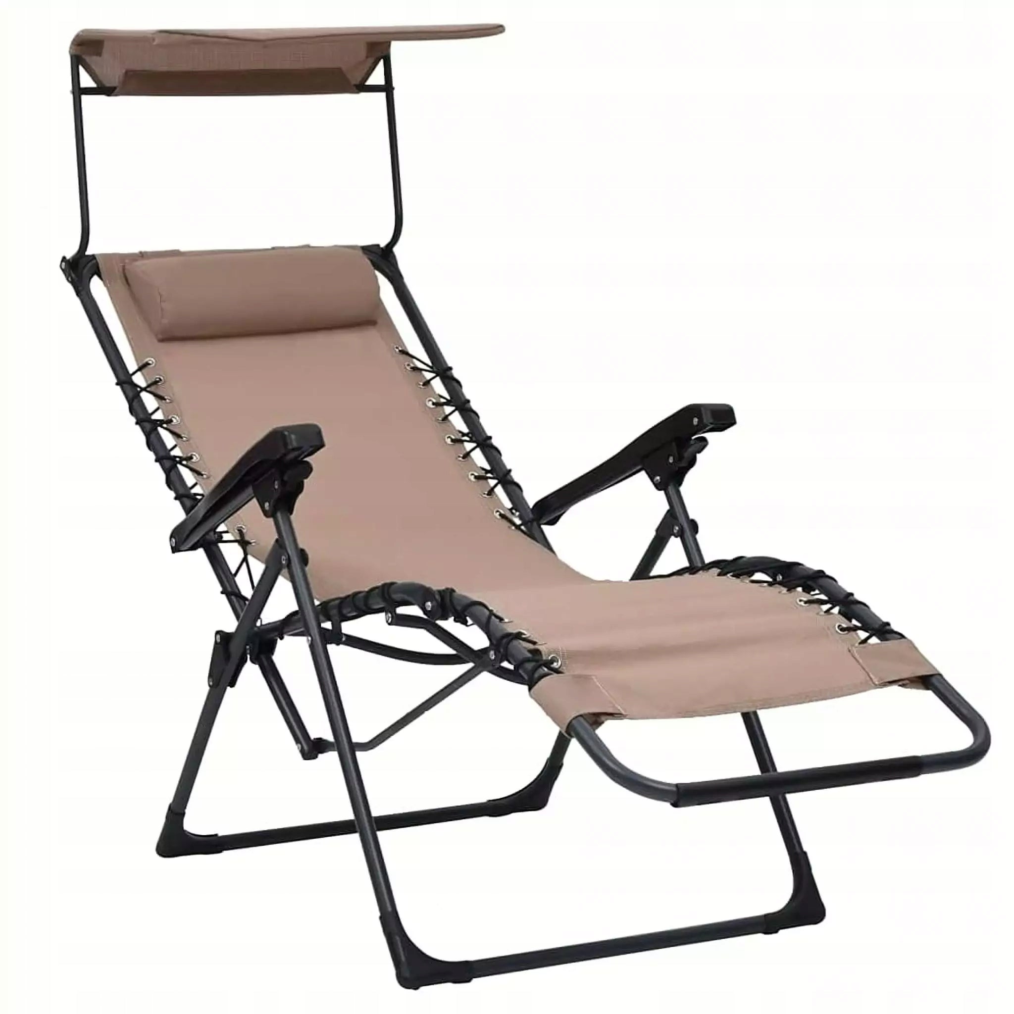 Zero Gravity Chair Folding Garden Chair Beach Lounger Couch + Canopy Color beige