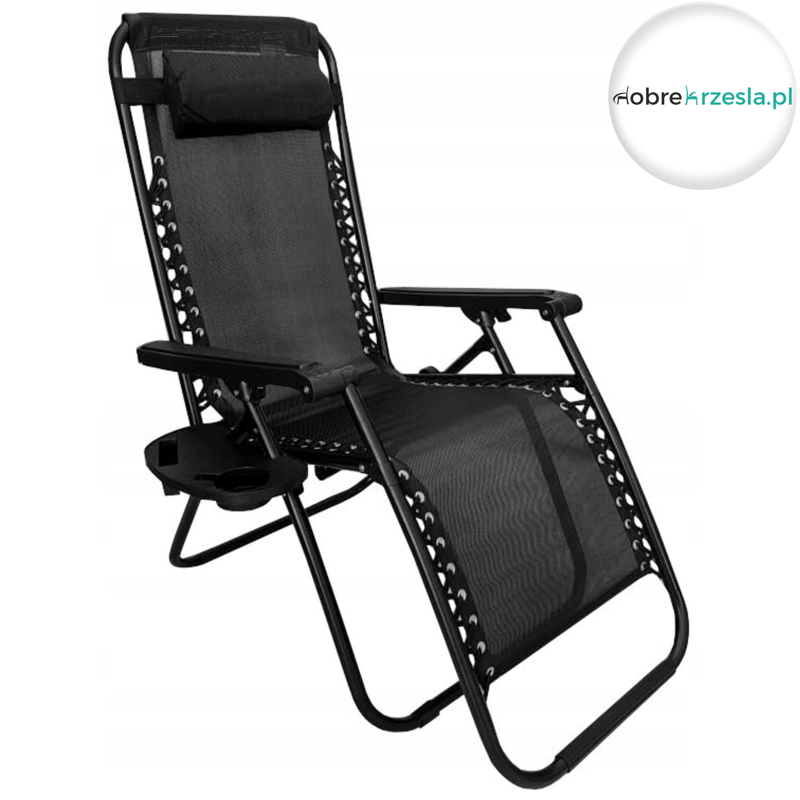 Zero Gravity Garden Sun Lounger Black Folding with Drink and Phone Holder Frame material metal