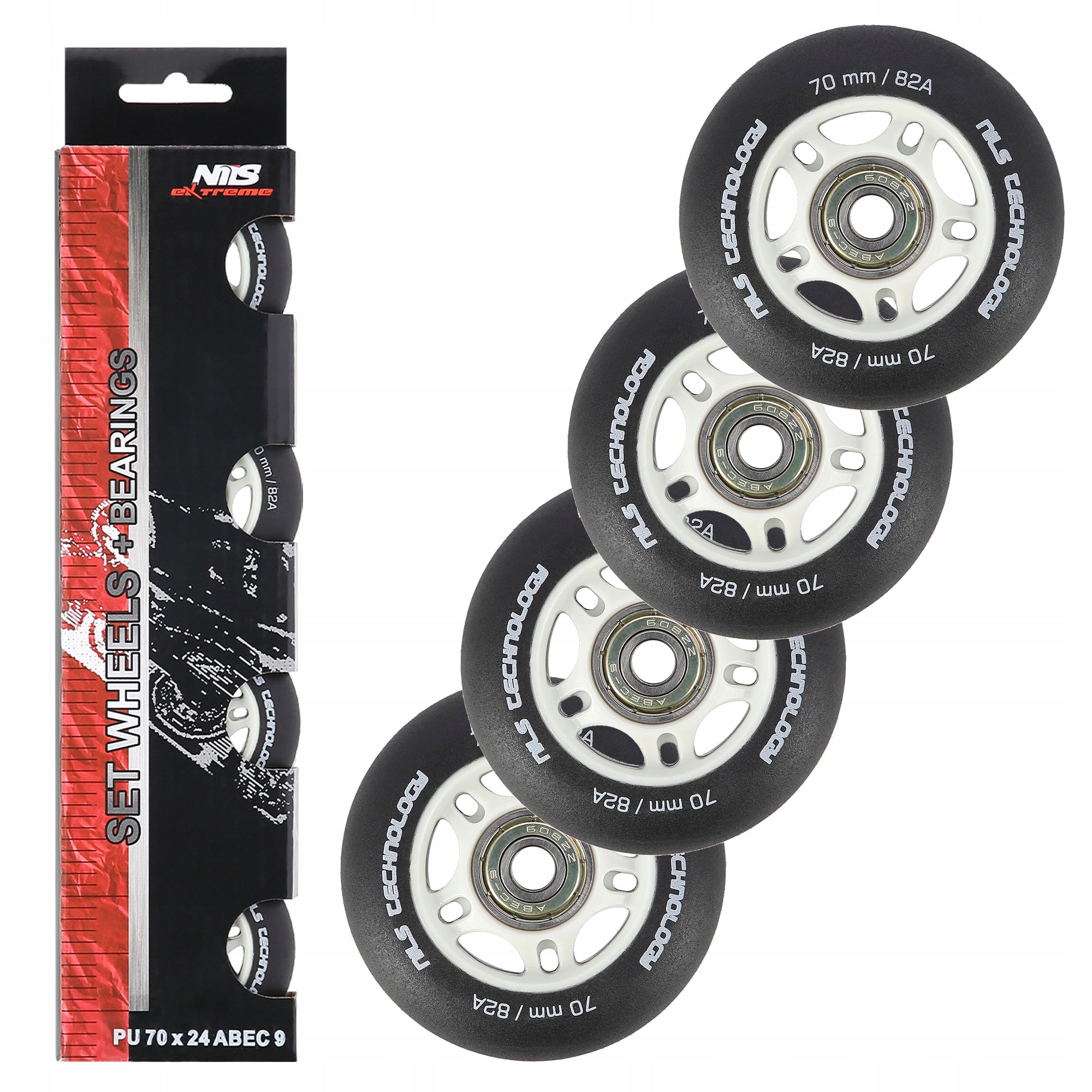 Ratukai riedučiams Nils Extreme 72mm/82A su guoliais, juodi