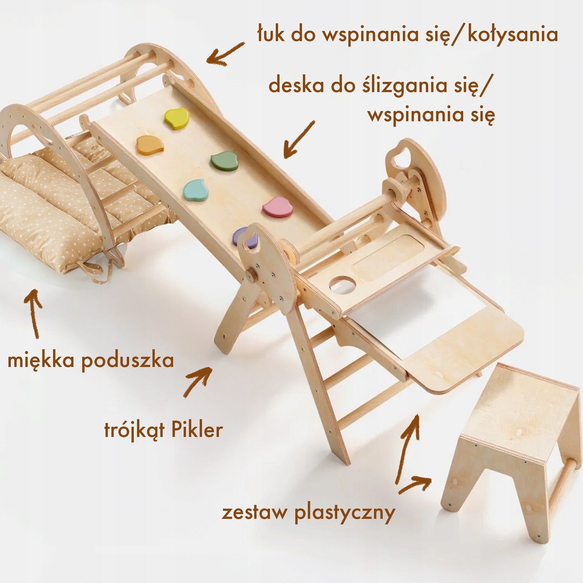 Zestaw do wspinaczki i sztuki 6 w 1 Montessori Included ladder flooring climbing wall slide