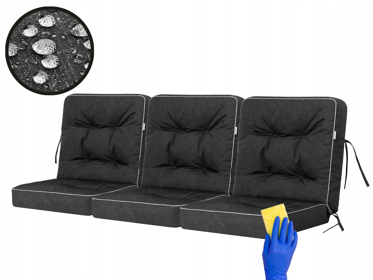 3-jų pagalvių komplektas sūpynėms Hobbygarden Venus 150 cm, juodass