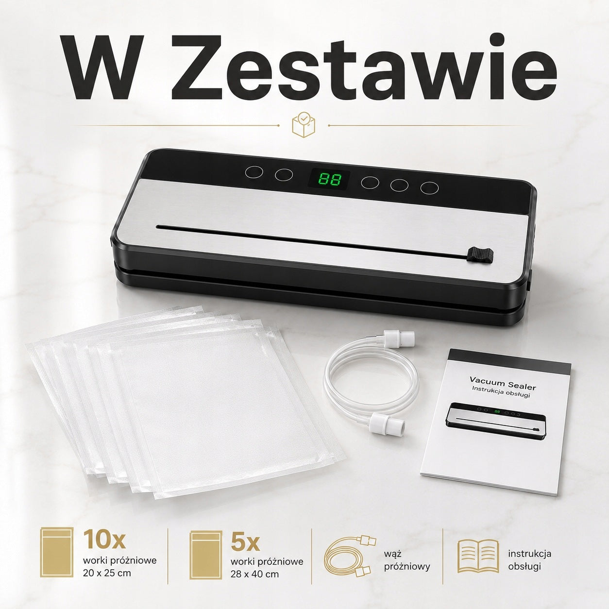 Zgrzewarka próżniowa do żywności pakowarka 120W 75kPa 10 worków Manufacturer code EUUSZKFJ