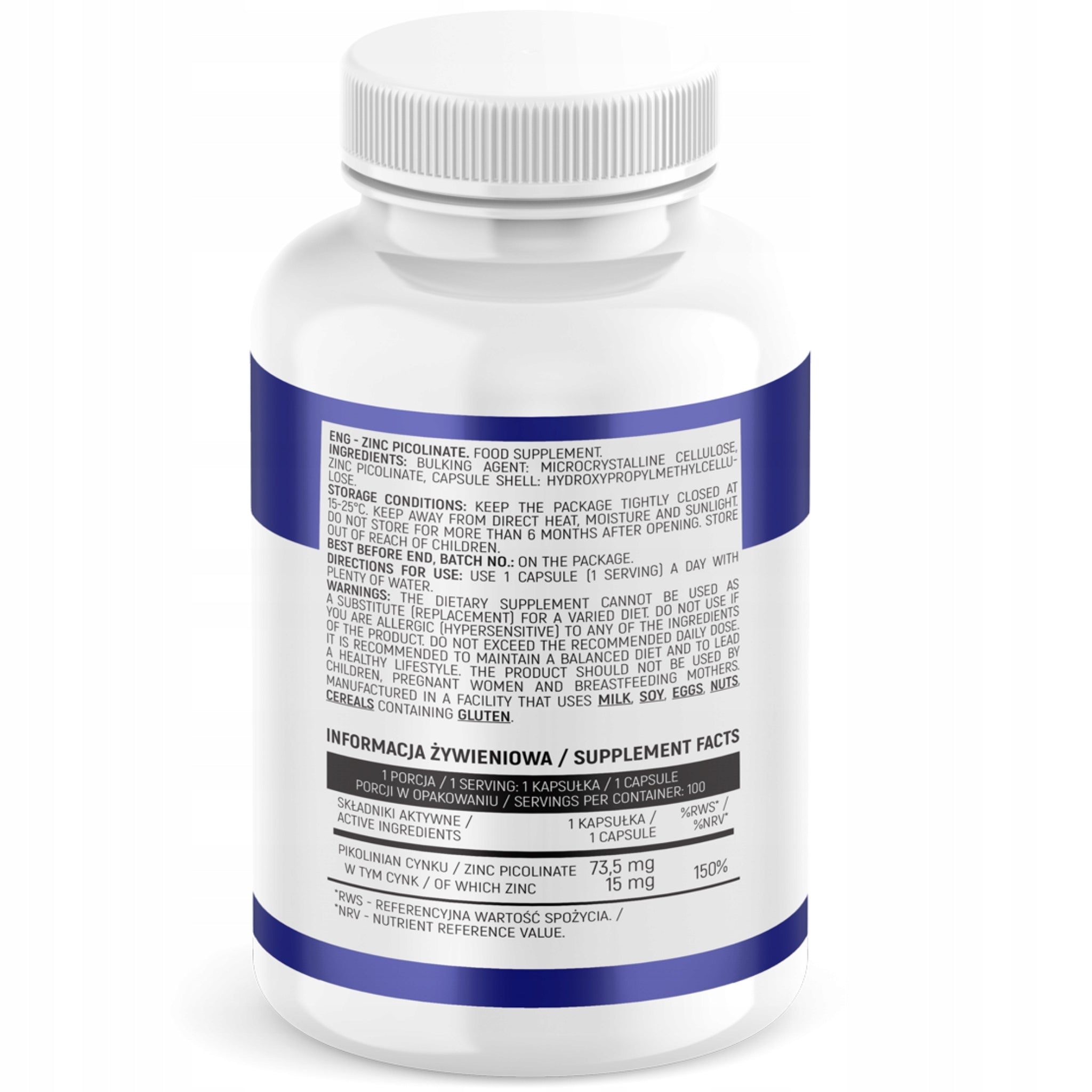Zinc picolinate 100 kaps Insport resistance hair skin nails vision Manufacturer code Zinc Picolinate cynk organiczny