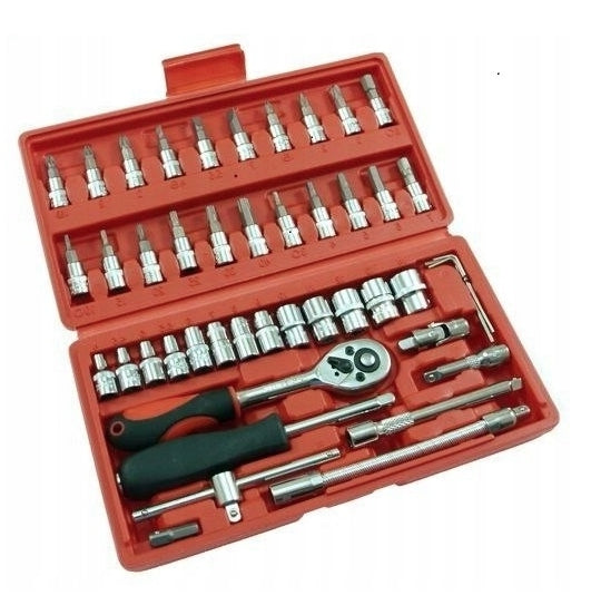 Raktų ir galvučių rinkinys 1/4", 46 vnt., chromo vanadžio plienas