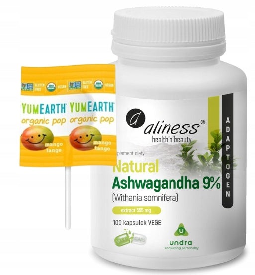 aliness - Natural Ashwagandha 9% | extract 555 mg | 100 vege kaps + FREEBIE