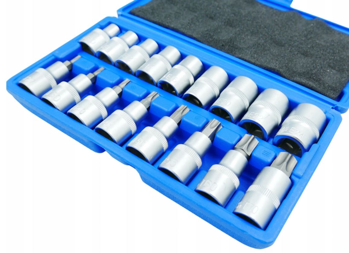 Galvučių ir TORX antgalių rinkinys, 1/2", 17 vnt.