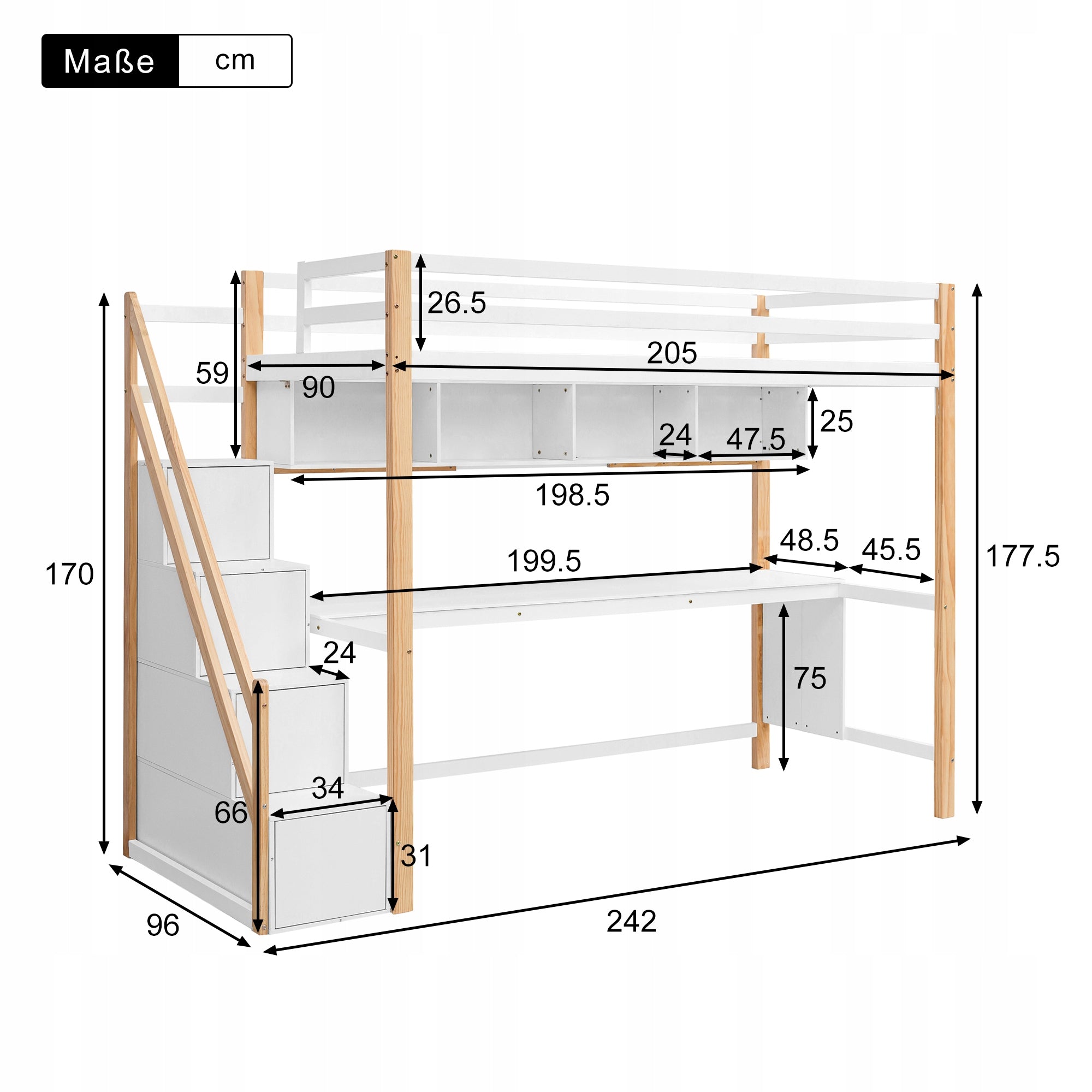child loft bed bunk bed Stairs with storage 90*200cm shelf Collection nowoczesny