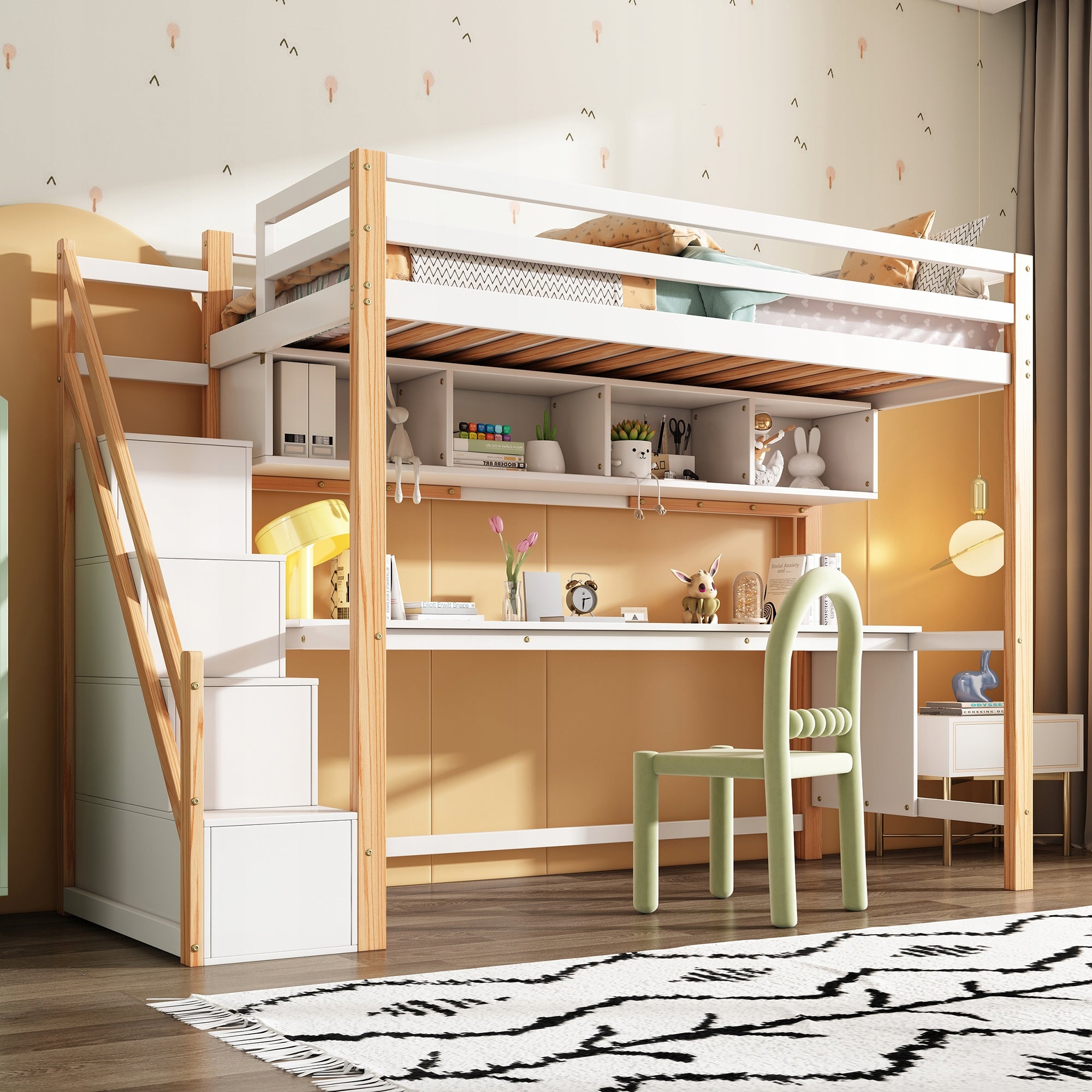 child loft bed bunk bed Stairs with storage 90*200cm shelf