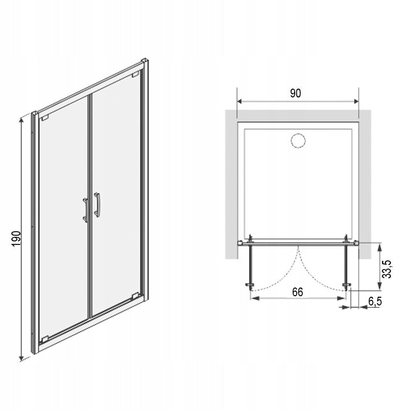 Duschtür zur Nische Sanplast TX DD/TX5b 90er Jahre, Profil silber glänzend, transparentes Glas W0
