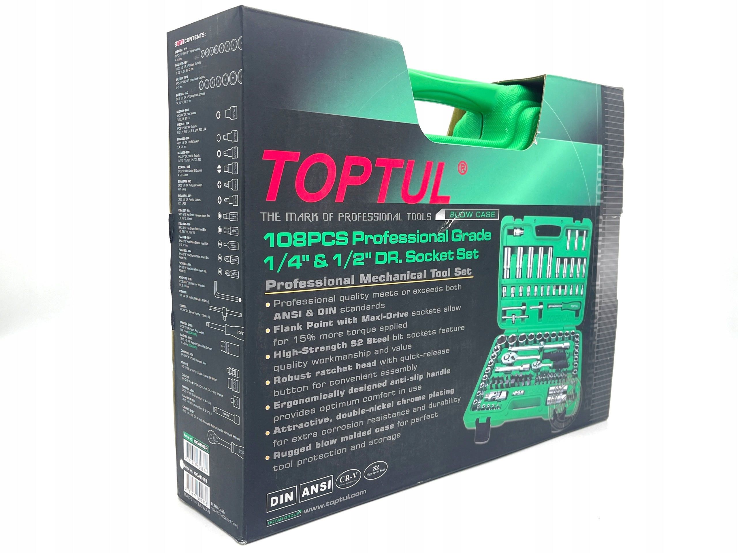 Įrankių rinkinys TOPTUL GCAI108R, 108 dalių, 1/4" ir 1/2