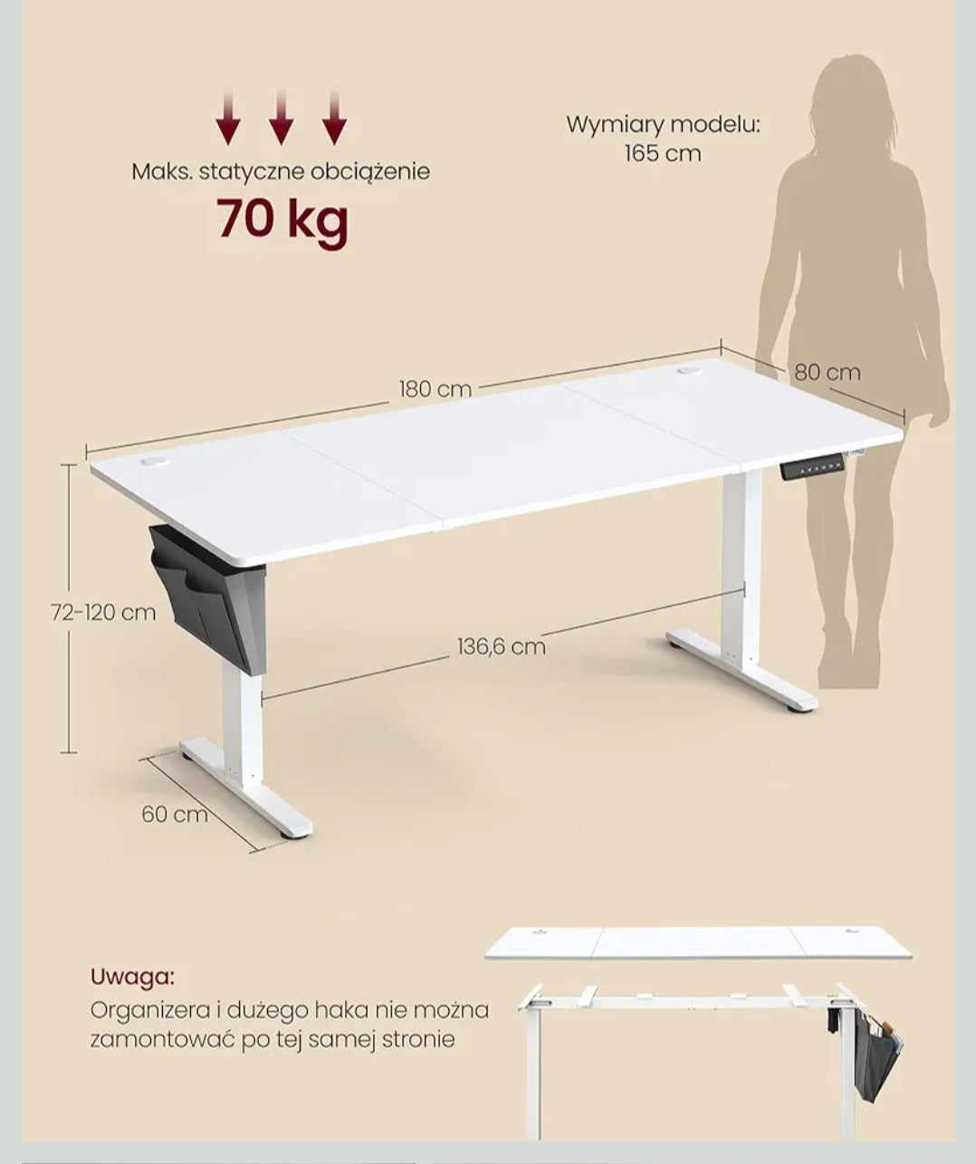 electric desk frame 180x80 cm Songmics white- WITHOUT COUNTERTOP EAN (GTIN) 0194343032542