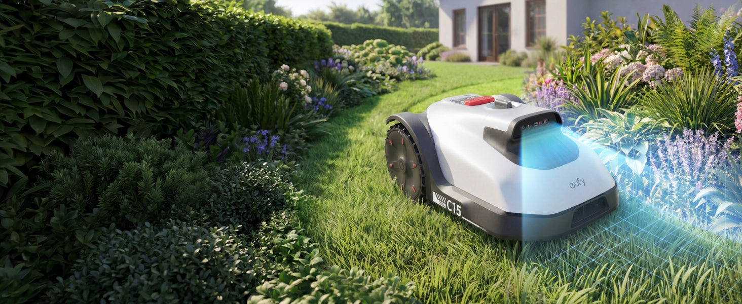 eufy C15 robotic mower, automatic mower with application, up to 500 m2, AI Mowing height adjustment range 2–6 cm