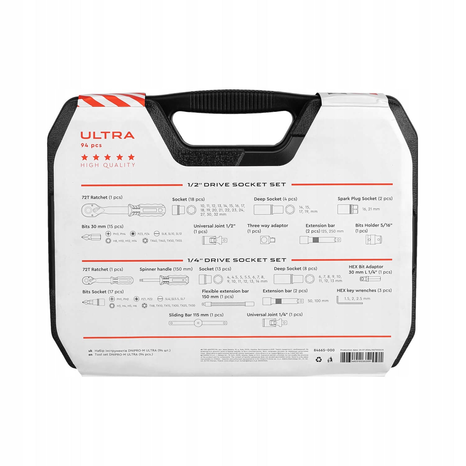 Galvučių rinkinys DNIPRO-M ULTRA, 46 vnt., 1/4", Cr-V S2