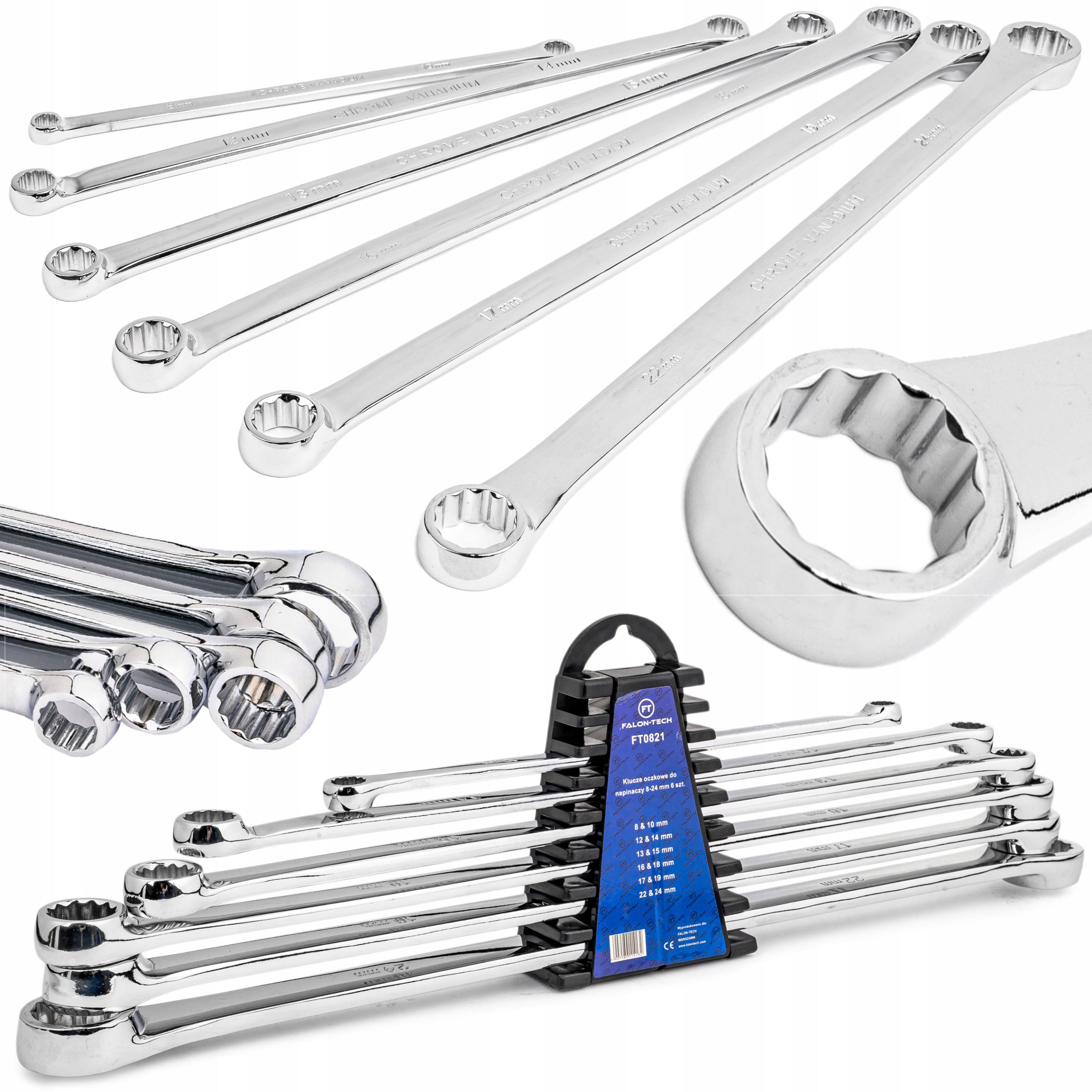 Ilgi tiesūs raktai įtempikliams, 8–24 mm, 6 vnt. rinkinys
