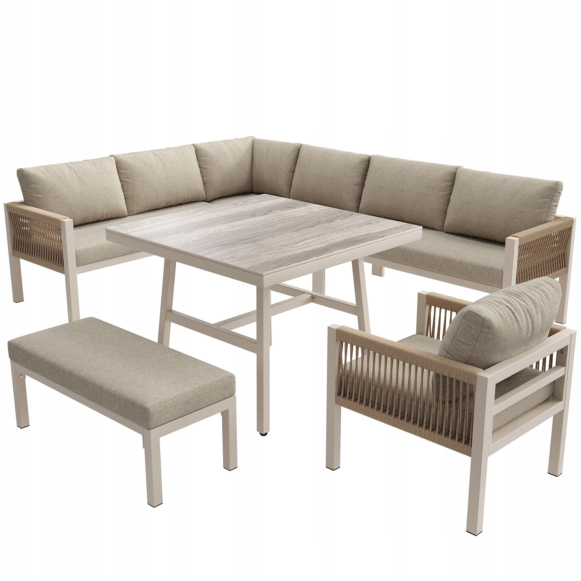 garden furniture set corner 8 people table glass beige terrace garden Main material metal