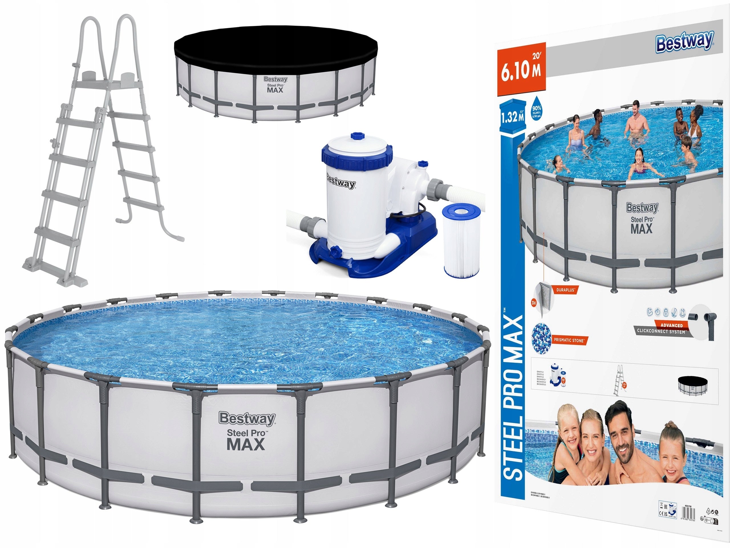 large GARDEN POOL round Bestway 610/132 cm 20FT set ladder pump Manufacturer code 561FM