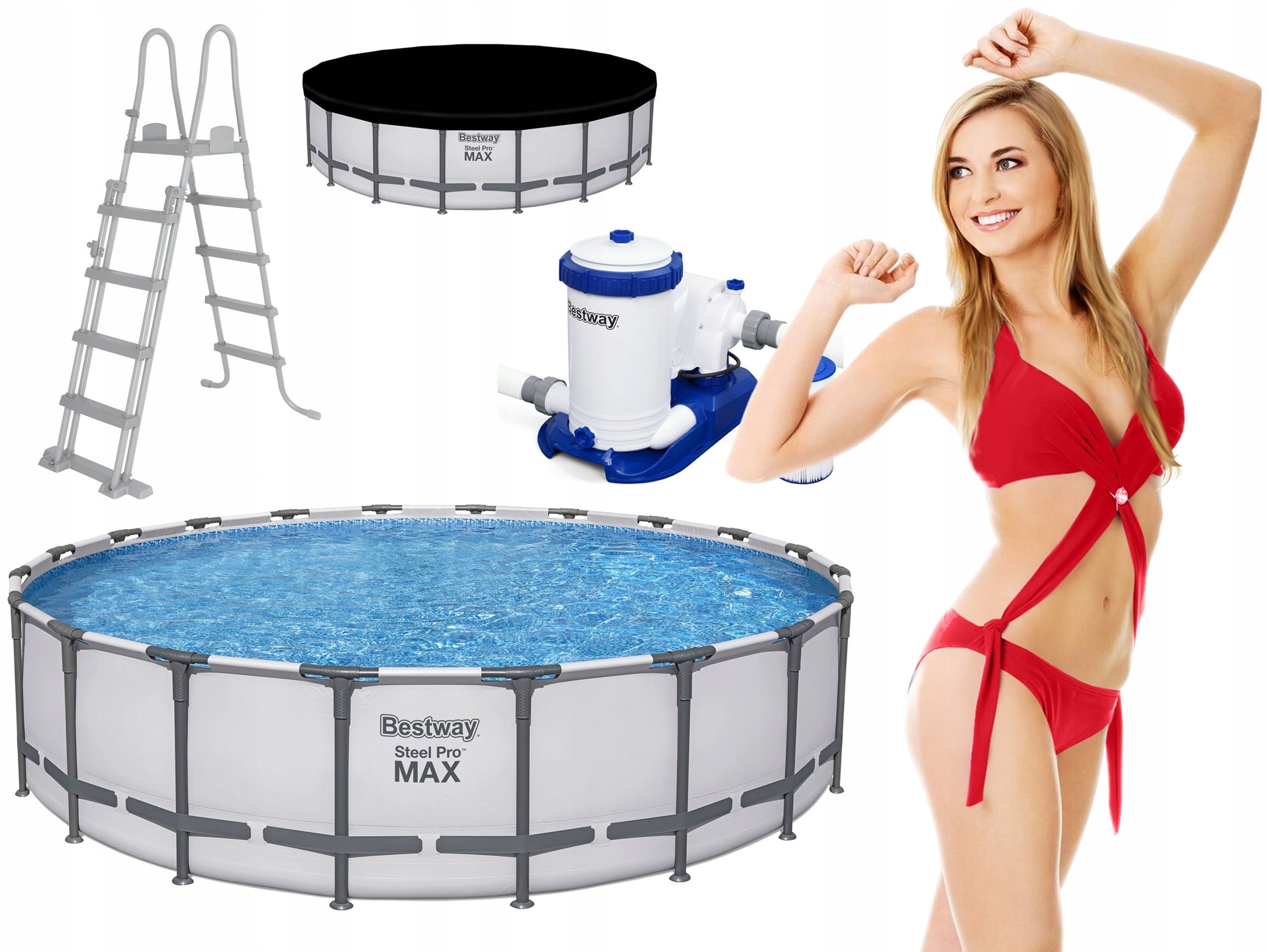 large GARDEN POOL round Bestway 610/132 cm 20FT set ladder pump