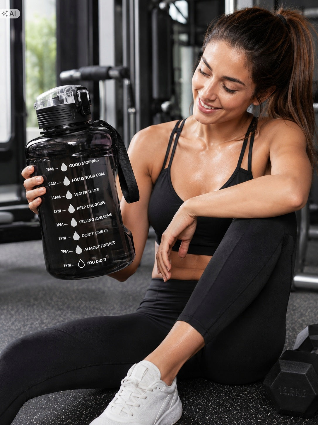 livarno 2L Motivational Bottle/Bidon with Handle and Straw – Large Bottle Manufacturer code Livarno
