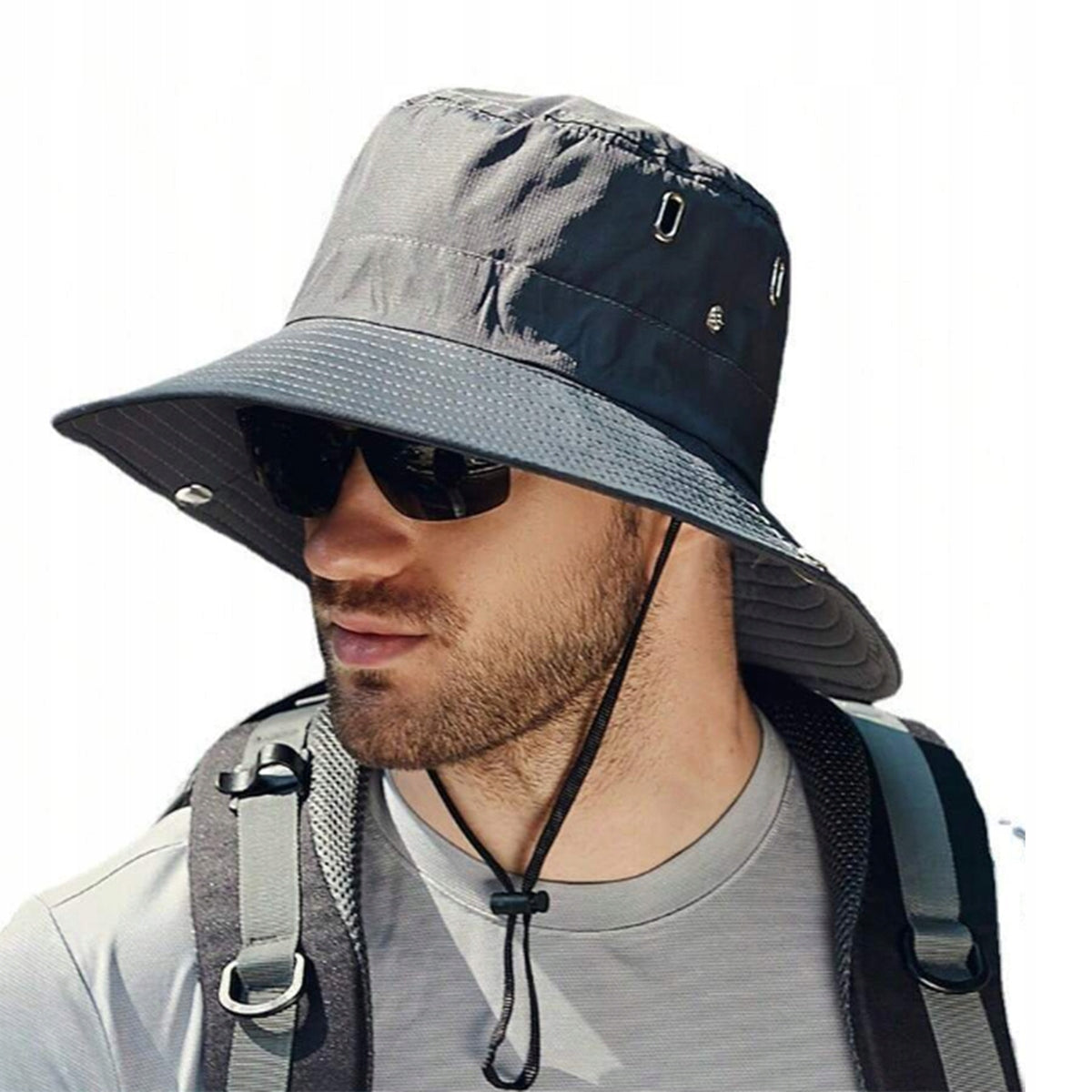 men's sun hat wide brim grey , fishing hat
